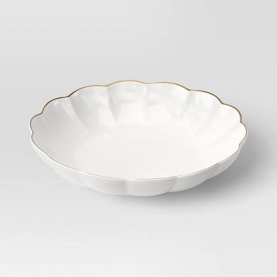33 Fl Oz Stoneware Scalloped Dinner Bowl Gold Rim - Threshold™