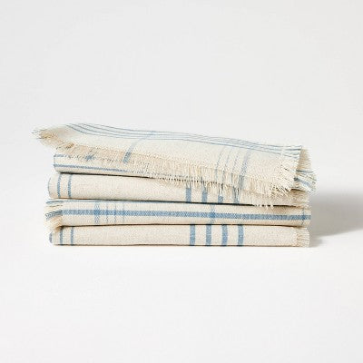 4pk Napkins Blue Plaid - Threshold™ Designed With Studio McGee: Cotton & Linen, Classic Pattern, Kitchen Textiles