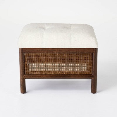Woodspring Cane Base Ottoman Dark Walnut/Cream - Threshold™ Designed With Studio McGee