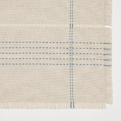 20"x90" Natural Leno Weave Table Runner With Blue Accent - Threshold™ Designed With Studio McGee: Cotton Linen, Plaid, Spring