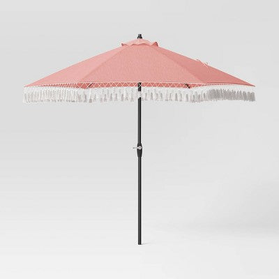 7.5'x7.5' Fringe Patio Market Umbrella - Black Pole
