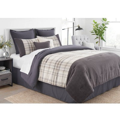 8pc Plaid With Corduroy Comforter Bedding Set Gray/Taupe - Threshold™