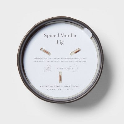 16oz Blackened Bowl Ceramic With Multi Woodwick And Dustcover Spice Vanilla Fig Candle Black - Threshold™