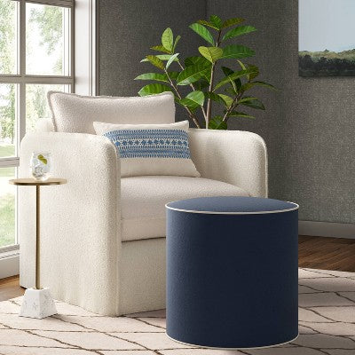 Contrast Welt Drum Ottoman In Velvet - Threshold™