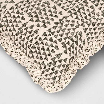 Square Block Print Reversible Pillow With Ruffle Trim Green - Threshold™