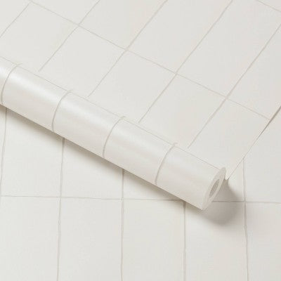 Artisan Tile Wallpaper White - Threshold™: Self-Adhesive Vinyl, Removable, Blue Textile Design, 27.5 Sq Ft Coverage