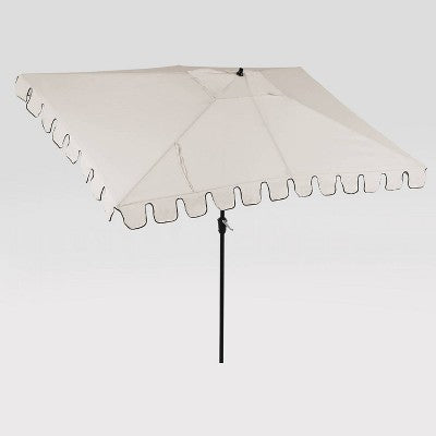 6.5'x10' Rectangular Scalloped Outdoor Patio Market Umbrella Off-White With Black Pole - Threshold™