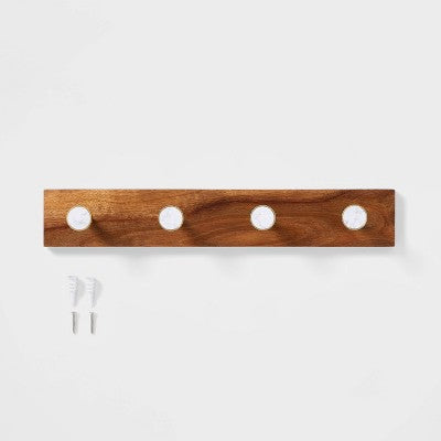 Metal And Faux Marble 4 Gold Hooks Rail On Acacia Wood - Threshold™