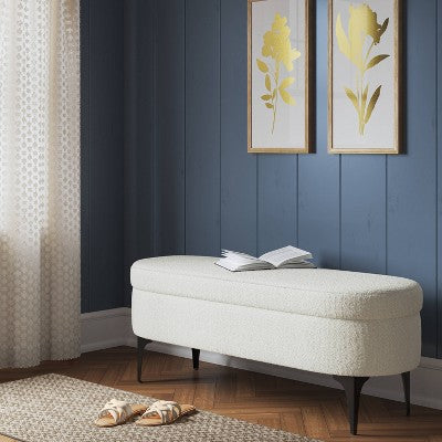 Storage Bench With Metal Legs Cream Boucle - Threshold™