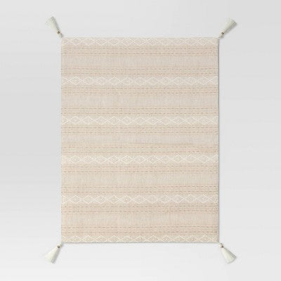 Cotton Printed Placemat With Tassels Beige - Threshold™: Geometric Dobby Design, Traditional Square, Machine Washable