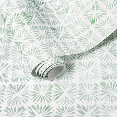 Block Print Tile Wallpaper Sage - Threshold™: Removable, Self-Adhesive, Peelable, Washable, Stain-Resistant, 27.5 Sq Ft Coverage