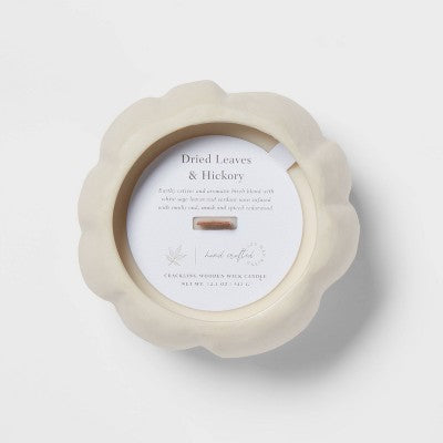 12oz Brushed Abstract Pumpkin Ceramic With Woodwick And Dustcover Dried Leaves + Hickory Candle - Threshold™