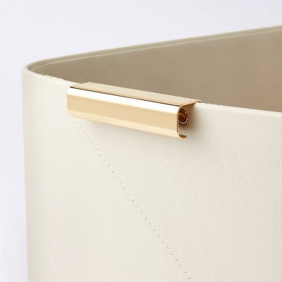 Faux Leather Folio Bin With Metal Handles Ivory - Threshold™: Decorative Storage Basket, Rectangle, Spot Clean