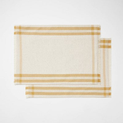 2pk Basket Tan Plaid Placemats - Threshold™ Designed With Studio McGee: Cotton & Linen, Rectangle, Machine Washable
