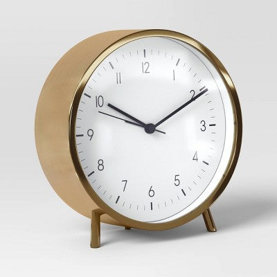 6" Mantle Clock With Alarm Brass - Threshold™: Modern White Face, Table & Desk Timepiece
