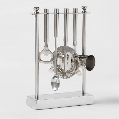 5pc Stainless Steel Bar Tool Set With Stand Silver - Threshold™: Barware Kit With Storage Case