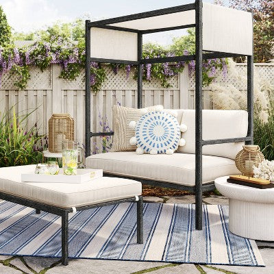 Ryegate 2pc 4' Mini Patio Daybed With Ottoman Weathered Teak - Threshold™