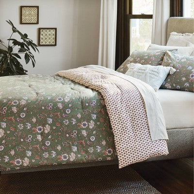  Boho Reversible Printed Comforter & Sham Set Green Floral - Threshold™
