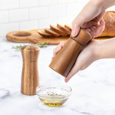  2pc Acacia Indented Salt Shaker & Pepper Grinder Set: Brown Spice Mills, 4.02" Height, 5" Width - Threshold™