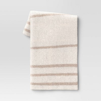  Cozy Feathery Knit Border Striped Throw Blanket - Threshold™