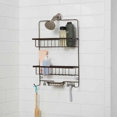  Large Bathroom Shower Caddy Bronze - Threshold™: Rust-Resistant Steel Organizer With Shelf Storage, 24" Height