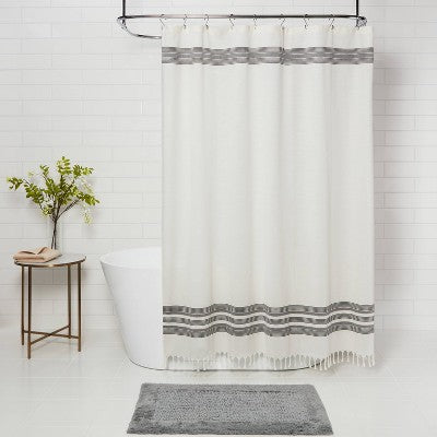  Striped Fringe Shower Curtain Off-White - Threshold™