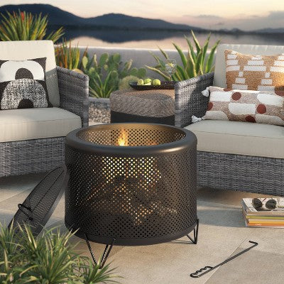  25" Metal Wood Burning Lantern Style Fire Pit - Black - Threshold™