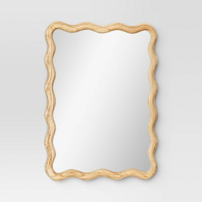  24"x 30" Scalloped Wall Mirror Natural Wood - Threshold™: Modern Style, Rectangle Shape, Wood Frame, Wall Mount