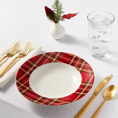  16oz 4pk Porcelain Plaid Dinner Bowls - Threshold™