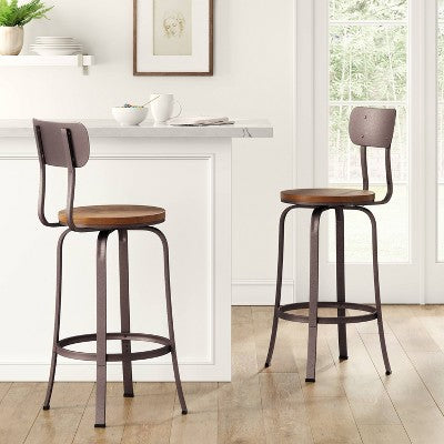  Dakota Swivel Wood Seat Barstool With Adjustable Legs Metal - Threshold™