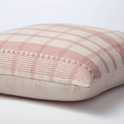  Square Woven Plaid Decorative Throw Pillow Mauve/Light Beige - Threshold™ Designed With Studio McGee: Cotton Dobby, Indoor Use, Hidden Zipper