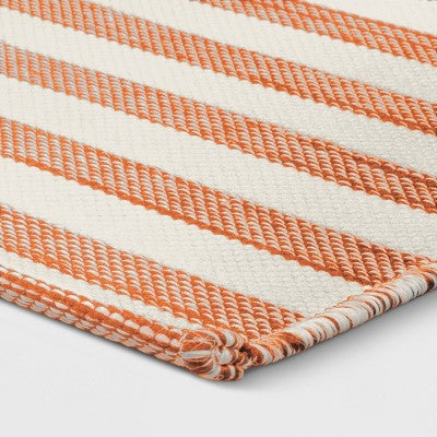  7'x10' Narrow Wornstripe Rectangular Woven Outdoor Area Rug Coral Orange - Threshold™