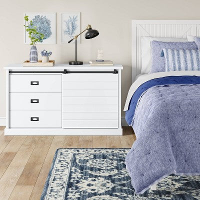  Southwick Farmhouse 3 Drawer/Shelf Dresser With Sliding Barn Door White - Threshold™
