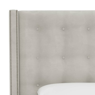  Nail Button Tufted Wingback Velvet Headboard - Skyline Furniture