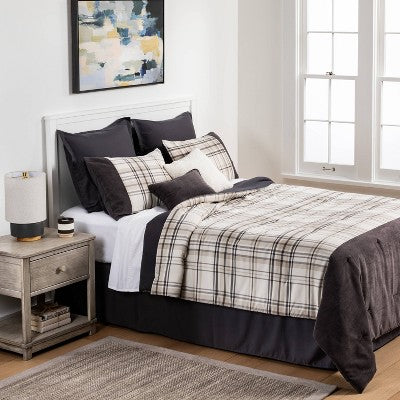  8pc Plaid With Corduroy Comforter Bedding Set Gray/Taupe - Threshold™