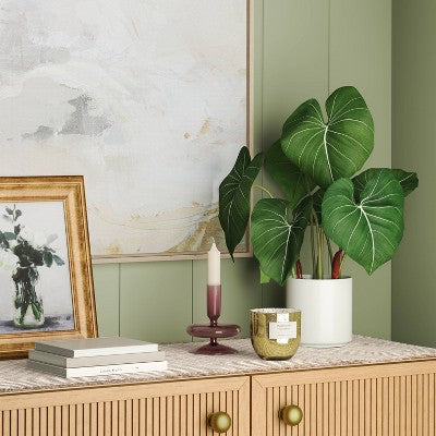  Artificial Potted Leaf In Modern Ceramic Pot Dark - Threshold™: Faux Philodendron, Indoor Decor, Stoneware Base