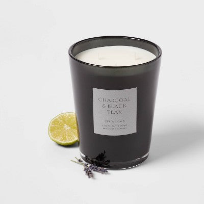  Colored Vase Glass With Dustcover & Black Teak Candle Black - Threshold™
