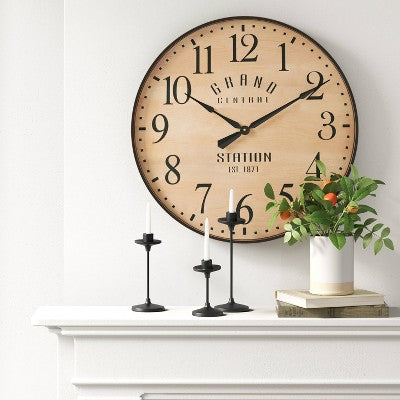  26" Grand Central Station Wall Clock Tan/Black - Threshold™
