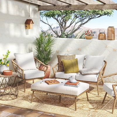  Steel And Wicker Britanna Rust Resistant Outdoor Patio Loveseat Arm Chair Light Brown - Threshold™