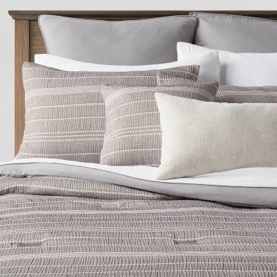  12pc Chambray Matelasse Stripe Comforter & Sheet Bedding Set Gray - Threshold™