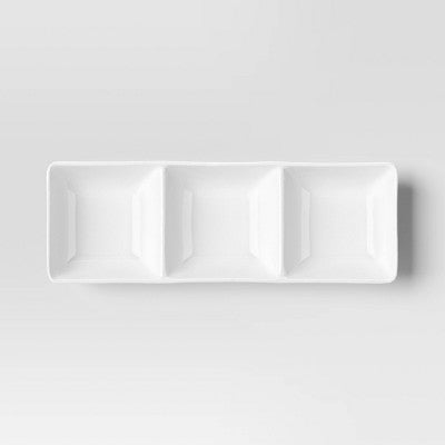  Porcelain 3-Section Divided Serving Tray White - Threshold™: Party Platter, Rectangle, Oven & Microwave Safe