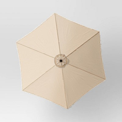  7.5'x7.7' Hexagon Macrame Outdoor Patio Market Umbrella Beige With Faux Wood Pole - Threshold™