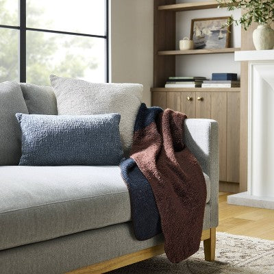  Asymmetric Colorblocked Boucle Throw Burgundy/Navy - Threshold™ Designed With Studio McGee