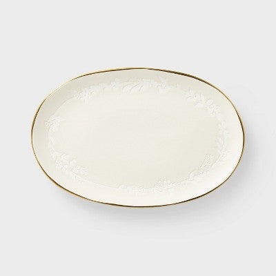 Stoneware Serving Platter Snowfall White - Threshold™ Designed With Studio McGee: Oval, Microwave & Dishwasher-Safe