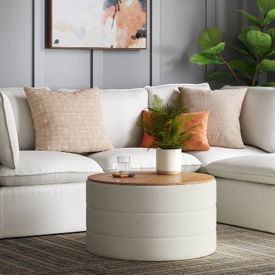  Tray Top Upholstered Storage Cocktail Boucle Ottoman Cream/White - Threshold™