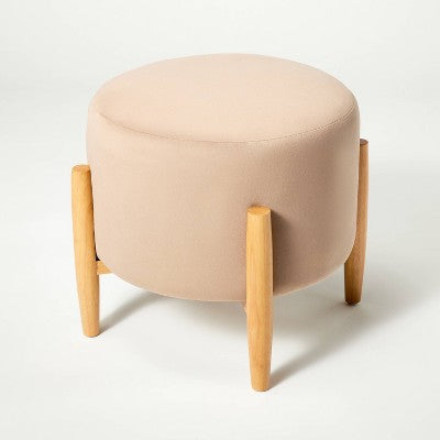  Elroy Round Velvet Ottoman With Wooden Legs - Threshold™ Designed With Studio McGee