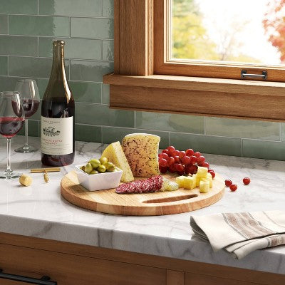  15.98"x15.98" Rubberwood Round Serving Platter Brown - Threshold™: Meat & Cheese Platter, Hand Wash, 1 Piece