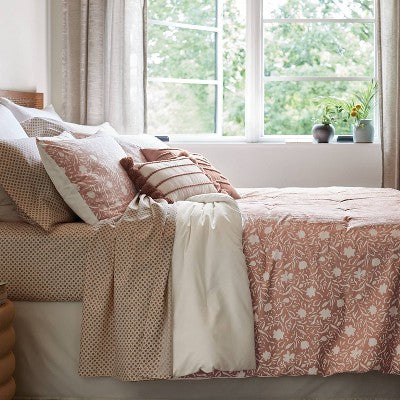  12pc Floral Boho Comforter & Sheets Set Terracotta Pink - Threshold™