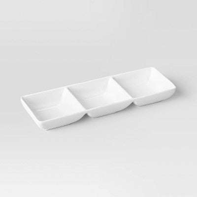  Porcelain 3-Section Divided Serving Tray White - Threshold™: Party Platter, Rectangle, Oven & Microwave Safe