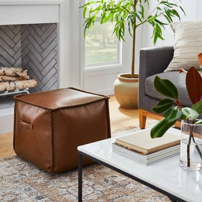  Evanston Leather Cube Pouf - Threshold™ Designed With Studio McGee